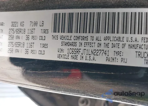 2020 Ram 1500 from USA, damaged, VIN 1C6SRFJT1LN227741